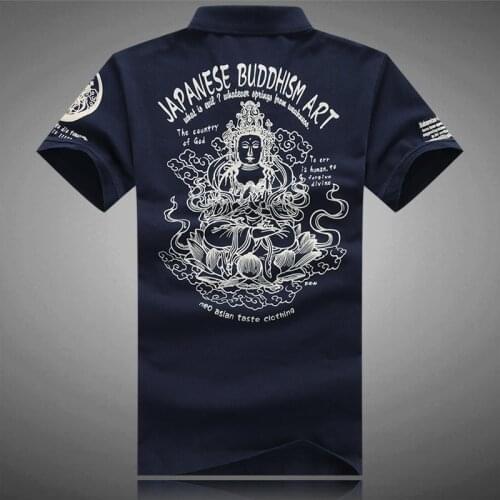 Japanese Buddhism Art Polo Shirt Mens Letter Flower Print Cotton Short Sleeve shirt Man Casual Tattoo Design Tops Tee Shirts