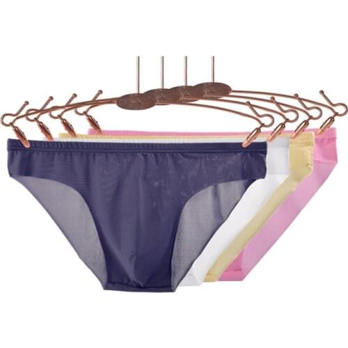 Ice Silk Sexy Mens Underwear Men Briefs Seamless Breathable Panties Men Bikini Solid Transparent Low Waist Soft Underwear