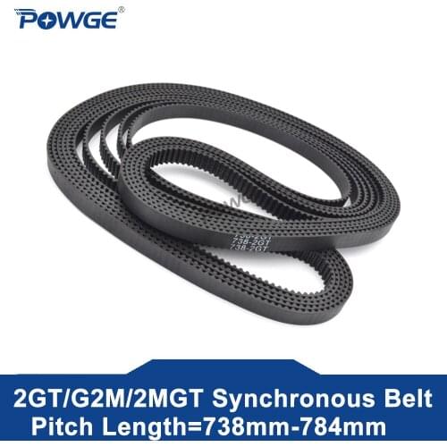 POWGE 2MGT 2M 2GT Synchronous Timing belt Pitch length 738/750/752/760/782 width 3/6/9/15mm Teeth 369 375 376 380 391 GT3 closed