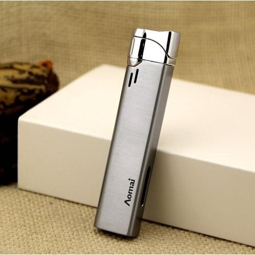 Slim and Long Metal Electroplating Straight Into The Blue Fmale Inflatable Butane Lighter Lighters Popular with Young People