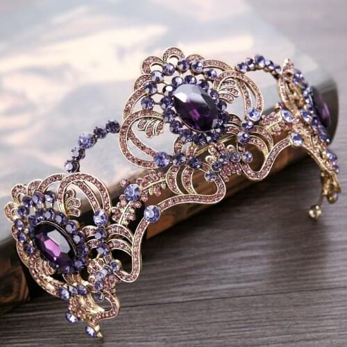 Vintage Wedding Crown Hair Accessories Baroque Purple Rhinestone Crystal Crown Headband Bridal Hair Accessories Crown Gift