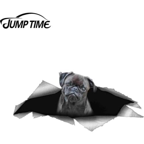 Jump Time 13cm x 5.9cm Black Pug Dog Pet Sticker Torn Metal Bumper Decal Funny Car Stickers Window Trunk Animal 3D Car Styling