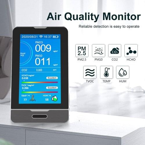 Wifi Air Quality Monitor Analyzer PM2.5 PM1.0 PM10 CO2 Temperature Humidity HCHO TOVC Meter Detector Intelligent Detect Tool