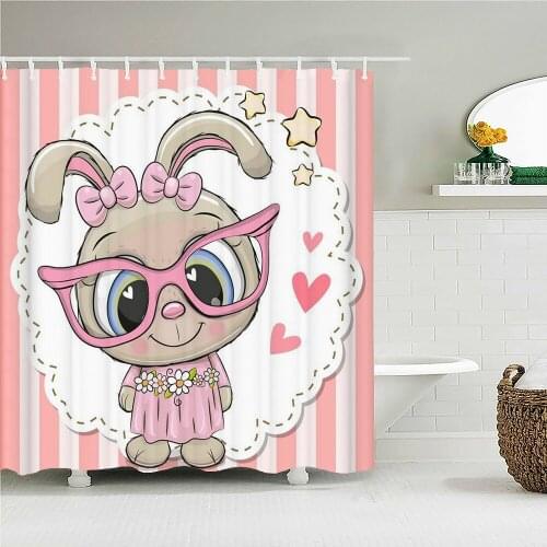 Cartoon lovely Printed Fabric Shower Curtains Cute Rabbit Animal Bath Screen Waterproof Products Bathroom Decor with Hooks