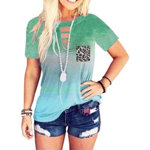 Fashion Women Gradient Color Short Sleeve Round Neck T-shirt Tee Top Blouse Casual Print Loose Fitted T Shirt Women Summer