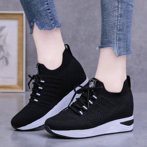 Hidden Heel Summer Shoes Woman Sneakers Black White Platform Wedges Breathable Sneakers Woman Tenis Feminino Chunky Sneaker