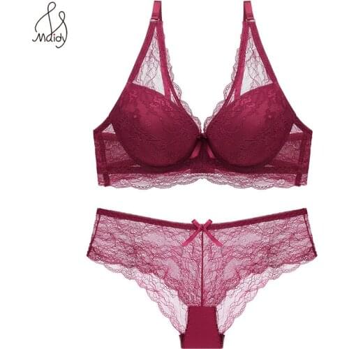 Maidy Women Push Up Bra sets Sexy Lace Bras Set 3/4 Cup Underwire Female Padded Bra Underwear Panty Ladies Brassiere And Briefs