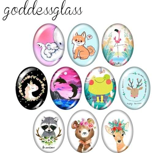 Animals Unicorn elephant Flamingo 10pcs mixed 13x18mm/18x25mm/30x40mm Oval photo glass cabochon demo flat back Making findings