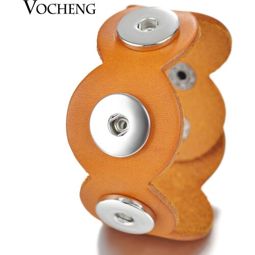 10PCS/Lot Wholesale Vocheng 3-Ginger Snap Button Bangle 2 Colors Leather 18mm Jewelry NN-491*10 Free Shipping