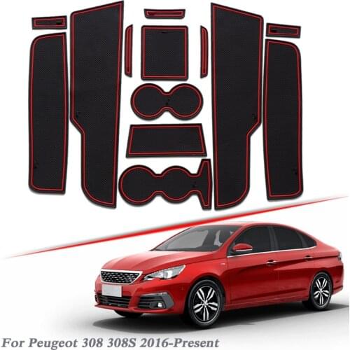 13pcs Car Styling For Peugeot 308 308S 2016-Present Latex Gate slot pad Interior Door Groove Mat Non-slip dust Mat Accessory