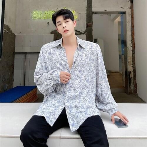 2021 Autumn Korean style Personality Relief irregular embossing shirts men casual loose printing shirts for men,size M-XXL