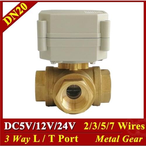 3/4'' 3 way horizontal type Motorized ball valve DN20 Brass electric ball Valve DC24V DC12V DC5V for Water Automatic Control