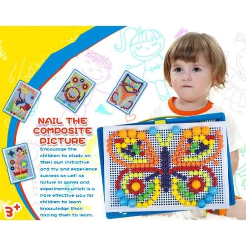 620/1240 Pieces Box-packed Grain Mushroom Nail Beads Intelligent 3D Puzzle Games Jigsaw Board for Children Kids Educational Toys