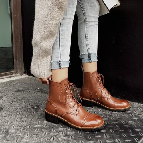 Winter Newest Boots Women Round Toe Ankle Boots Genuine Leather Square Heels Dancing Party Shoes Woman Fashion Boots