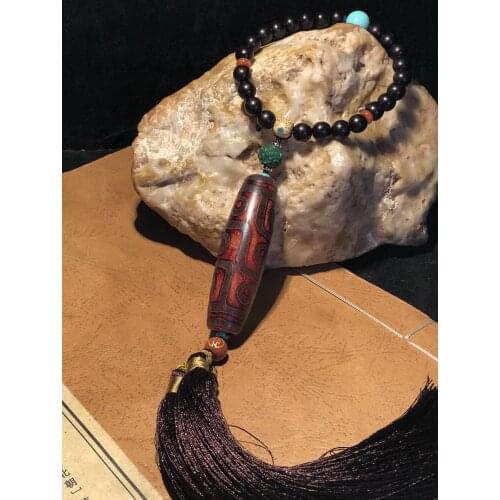 Wholesale Natural Agate Dzi Blessed Orbs Nine Eyes Bracelet Small Leaf Rosewood Southern Red Turquoise Tibetan Buddha Treasure