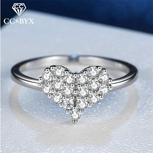 CC S925 Silver Color Rings For Women Cubic Zirconia Heart Propose Temperament Romantic Wedding Engagement Bridal Jewelry CC1605