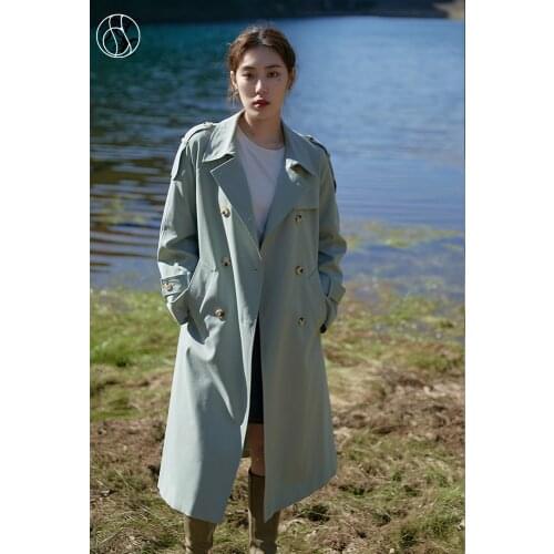 DUSHU Women's Double Breasted Trench Coats