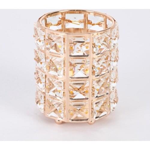 European Makeup Brush Organizer Holder Gold Crystal Cosmetic Storage Pot Desk Pen Holder Desktable Decor Home Office Storage Box