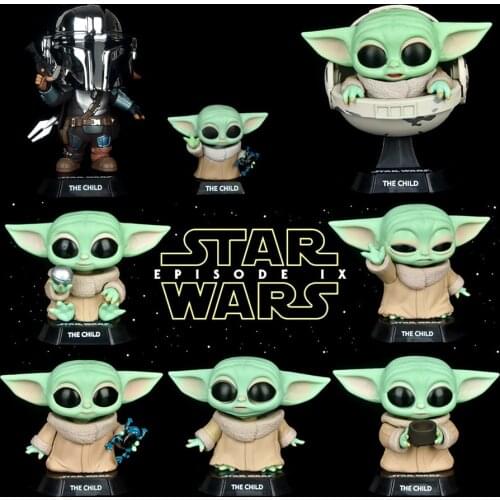 Star Wars Figma Q ver of Kawaii Yoda Baby Yoda modle Mandalorian 7 anime Baby Yoda Car Shaking Head Action Figure Modle dolls