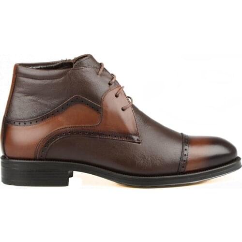 FootCourt- Brown Genuine Leather Fur Men Boots Lace Up Comfortable Warm Ankle Winter Boots for Men etor Footwear Non slip Winter