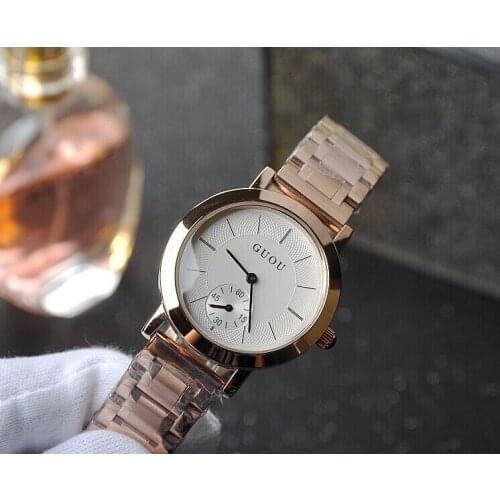 GUOU new classic simple retro stylish and durable stainless steel with Rose Gold Ladies Watch gift