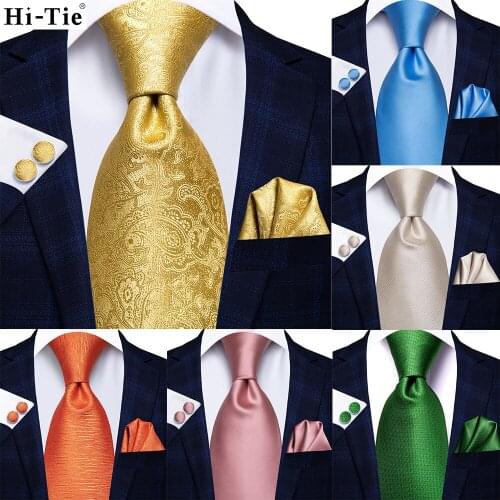 Hi-Tie Peach Pink Gold 8.5cm Solid Paisley 100% Silk Mens Business Tie Neck Tie for Men Formal Luxury Wedding Necktie Gravatas