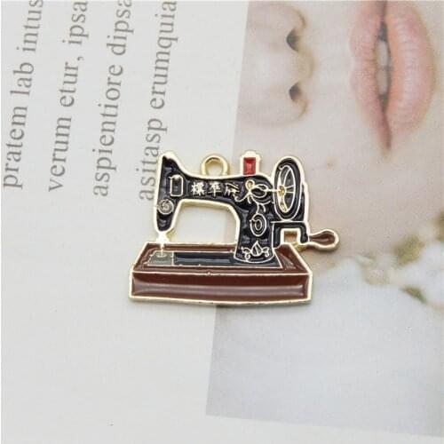Julie Wang 3PCS Enamel Black Sewing Machine Charms Alloy Pendant Bracelet Earrings Jewelry Making Accessory