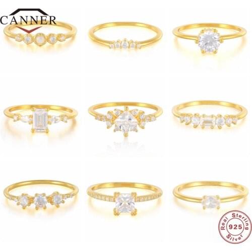 CANNER 100% 925 Sterling Silver 18k Gold Plated Ring for Women Zircon CZ Finger Rings Silver 925 Jewelry Wedding Anillos Gifts