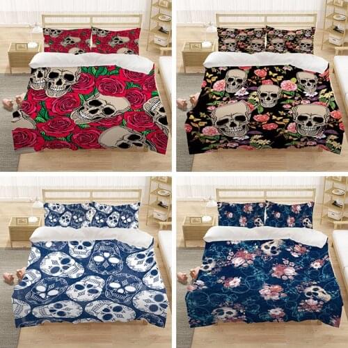 Home Textiles Floral Skull Duvet Cover Set Bedding Set 3 Pcs Bones Skeleton Floral Print Comforter Cover Soft Breathable