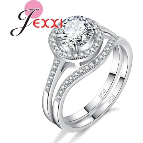 Vogue Exquisite Wedding Engagement Ring Set 925 Sterling Silver Cubic Zircon Crystal Bridal Rings High Quality Jewelry