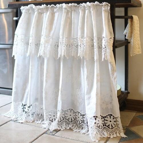 150x85cm Countryside Lace white half Curtain door curtain cabinet shelf curtain store household decor