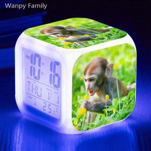 Monkey Alarm Clocks 7 Color Glowing LED Digital Alarm Clock Multifunction Electronic Clock watches Birthday Gifts for Children