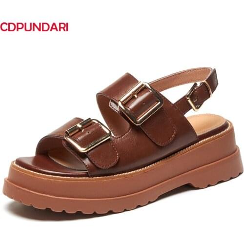 Fashion Buckle Genuine Leather Flat Platform Sandals Women Summer Casual Shoes Sandales Femmes été Nouveau 2021 Sandalias Mujer