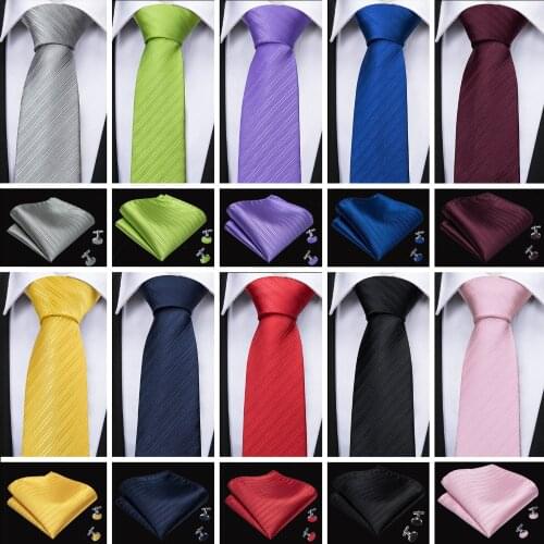 Barry.Wang 11 Colors Mens Tie For Men Silk Ties With Hanky Cufflinks Sets Tie For Mens Solid Necktie Gravata For Wedding Party