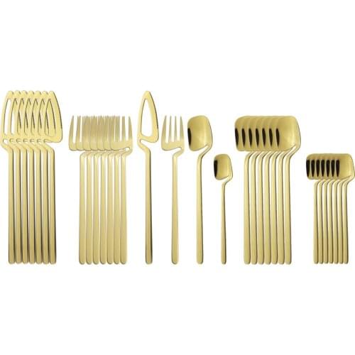 8set Gold Dinnerware Set 18/10 Stainless Steel Tableware Cutlery Set Knives Forks Coffee Spoons Party Home Kitchen Silverware