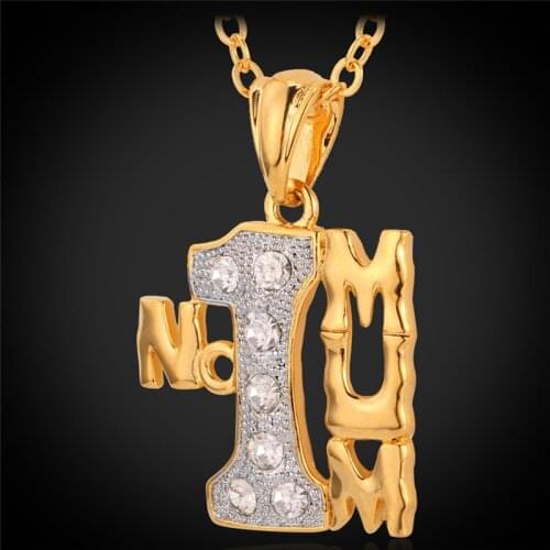 Necklaces & Pendants NO.1 MUM jewelry Yellow Gold Color Necklace Nice Rhinestone Charms Gift For Mother P1161