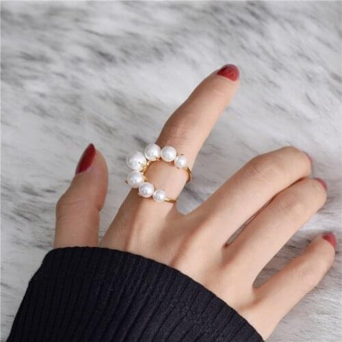 Punk Personality Design Irregular Big Pearl Rings For Women Fashion Elegant Luxury Brand Gold Finger Ring Woman Jewellery