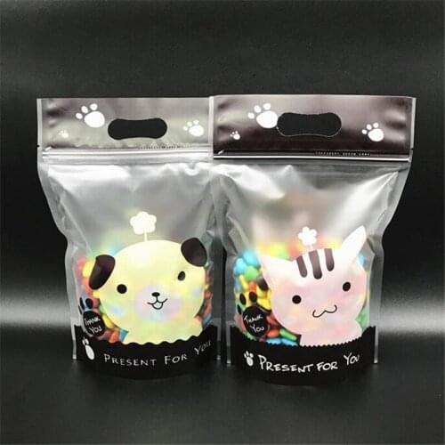 100Pcs/Lot Plastic Storage Bag Matte Clear Bags Stand Up Zip Lock Pouch Packaging Party Wedding Chocolate Candy Hang Hole Bags