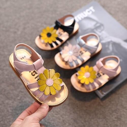 2021 Baby Sunflower Sandals Toddler Girls Soft Bottom Beach Shoes 1-6 Years Kids Roman Shoes Girls Princess Shoes Size 21-30