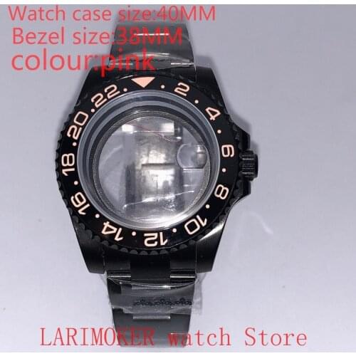 Suitable for Mingzhu Miyota 8215 40mm 904L stainless steel case, transparent black back cover, with bezel pink