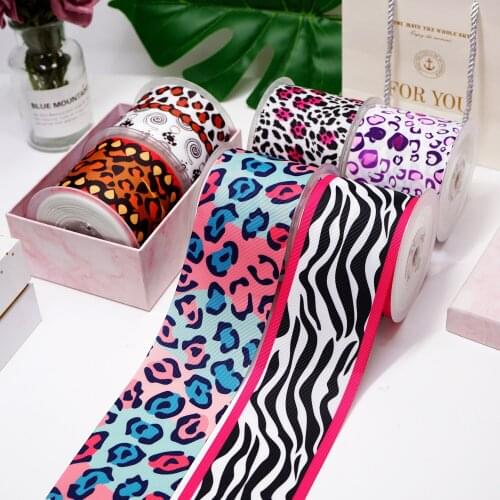 DIY Handmade Materials Leopard Printed Grosgrain Ribbon 50 Yard Per Size 6968