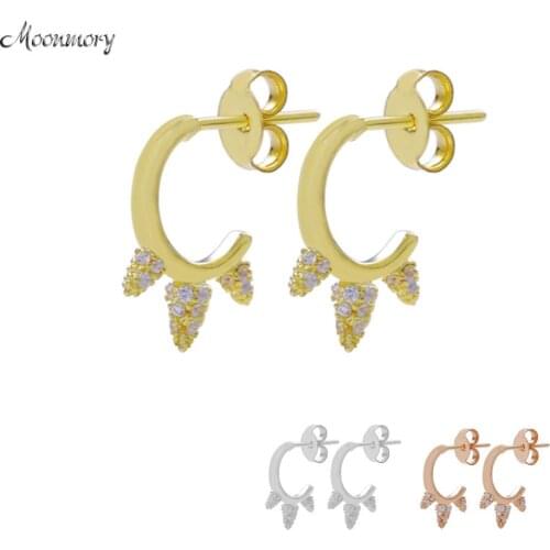 Moonnory New Real 925 Sterling Silver Earrings Trendy Jewelry Stud Earrings for Women Simple Zircon CZ Plant Cactus Earrings