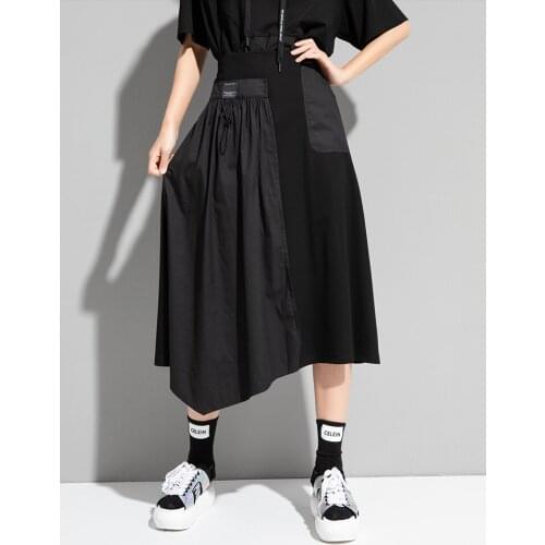 Dark black personalized stitching irregular skirt 2021 summer thin fashion A-line skirt trend