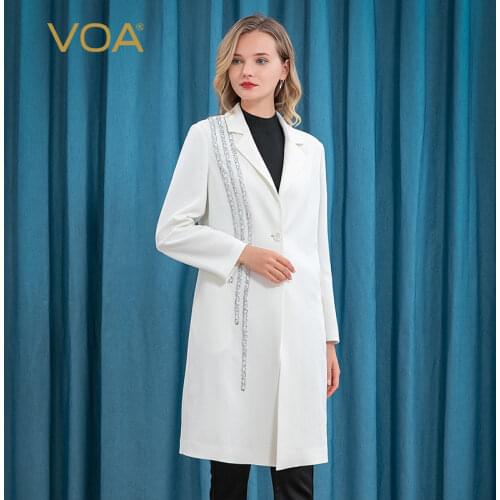 VOA Silk 60m/m Frosted White Heavy Business Suit Collar Mix Material Stitching Stereo Fungus Pleats Single-Breasted Coat FE10