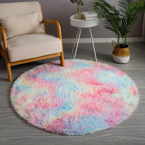 Shag Ultra Soft Area Rug Round Rainbow Rugs Plush Non-Skid Indoor Fuzzy Accent Circle Faux Fur Rugs Home Decor Carpet Play mats