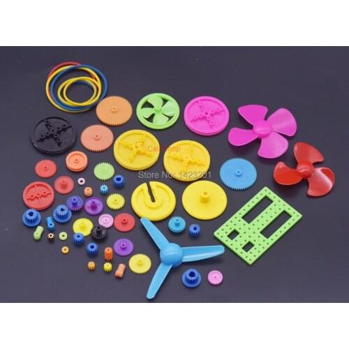 1 Package / Lot 55 Pcs Plastic Motor Gears Shaft Copper Kit Pulley Belt Bushings Assembly DIY Model Robotic Toy Automobile Car