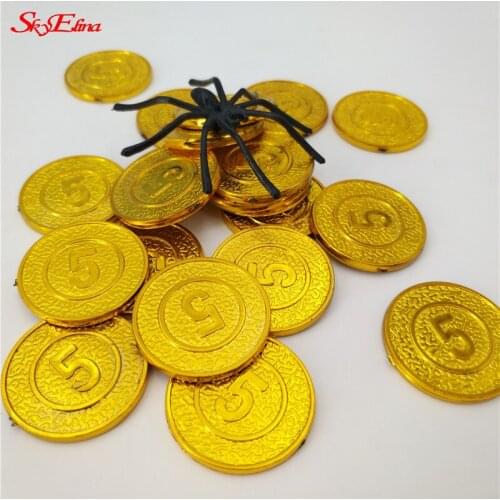 2.5 CM 50Pcs & 100Pcs Plastic Viking Gold Coin 5 Yuan Denomination Money Coin Props Coin Toy Halloween Party Decoration 5Z