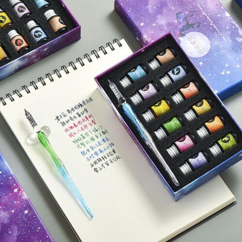 3/13pcs Glass pen transparent star Dip Pen gift box set Glitter Powder Ink Pens Writing Instrument Fountain Dip Pen