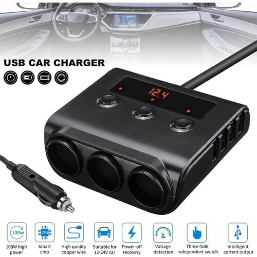 New Arrivals 3 Way 4 USB Socket Charger 12V Car Cigarette Lighter Splitter Adapter Led Digital Display For USB Power Devices
