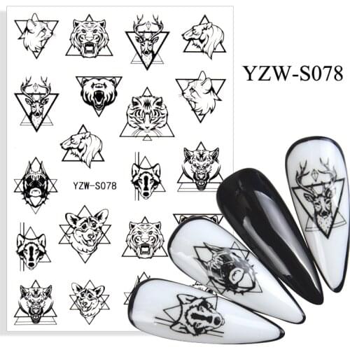 3D Stickers for Nails Triangle Animal Tiger Cat Design Nail Foil Decal Sliders Stickers for Manicure Fashion Nail Art Decoration